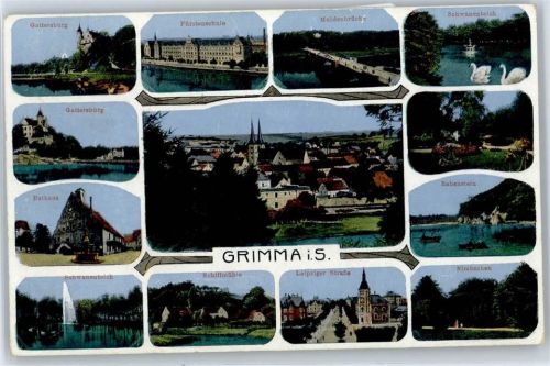 Grimma Gattersburg, Rathaus, Fürstenschule, Muldenbrücke, Schwanenteich, Rabenstein, Nimbschen, Leipziger Straße, Schiffmühle