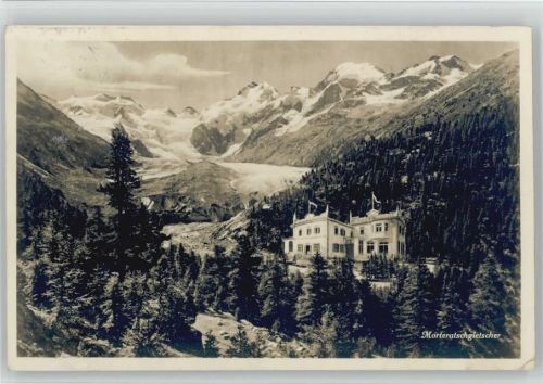 1929 Morteratschgletscher Hotel Foto AK Berghütten