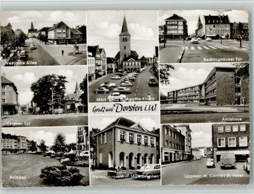 Dorsten Vestische Allee Essener Tor Anlagen Marktplatz mit Agatha-Kirche Heimatmuseum mit Marktbrunnen Recklinghäuser Tor Amtshaus Lippestraße mit Convikt St. Peter