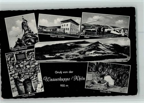1964 Wasserkuppe Rhön - Segelflug Schule, Flieger Denkmal AK