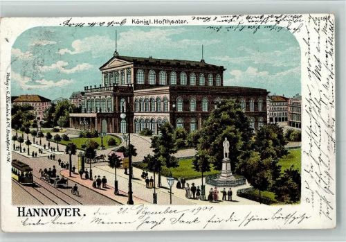 Hannover 1901 Königl. Hoftheater Straßenbahn Denkmal