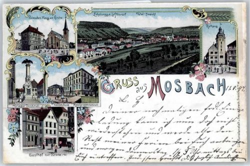 Mosbach Palmsches Haus, Kirche, Gesamtansicht, Rathaus, Kriegerdenkmal, Volksschule, Gasthof Zur Krone
