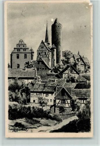 Schlitz Teilansicht Kohlezeichnung sign. Karl Winkel