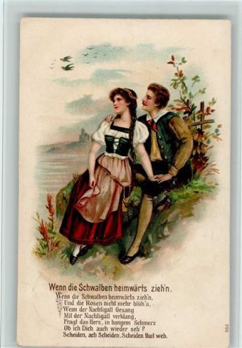 1905 Gedicht: Wenn die Schwalben heimwärts zieh´n Paar Schwalben