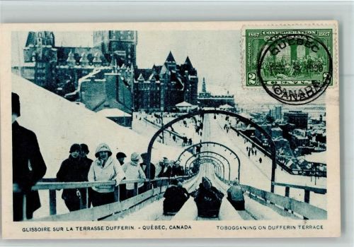 Quebec 1938 Eisbahn - Tobogganing on Dufferin Terrace AK Good condition
