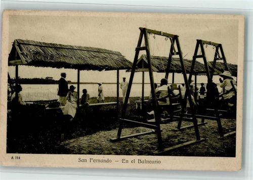 1937 En el Balneario , Spielplatz am Wasser AK