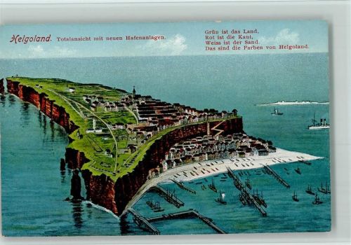 Helgoland 1911 Vogelperspektive Totalansicht mit neuen Hafenanlagen