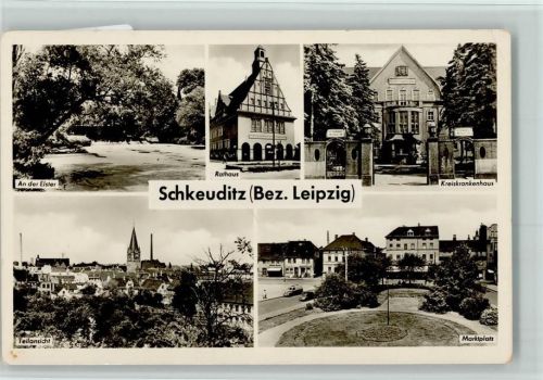 Schkeuditz An der Elster Rathaus Kreiskrankenhaus Marktplatz Teilansicht