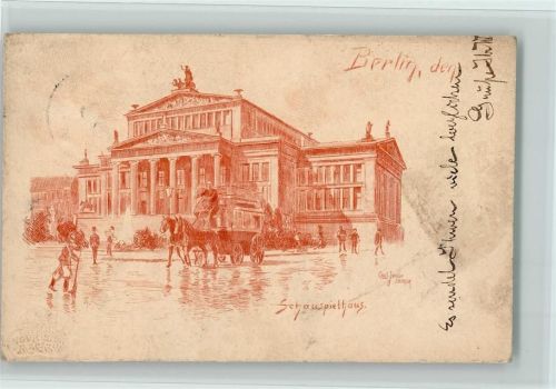 Berlin Mitte 1897 Schauspielhaus Pferdekutsche sign. Carl Jander