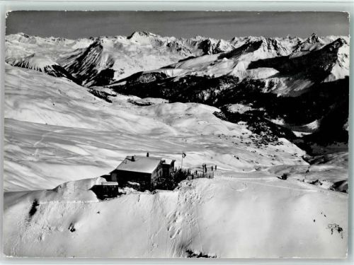 Arosa Hörnlihütte Blick gegen Arosa Winteraufnahme Hüttenstempel