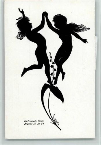 1920 Schattenbild Göttliche Jugend 2 Blatt 34 Mädchen Maiglöckchen