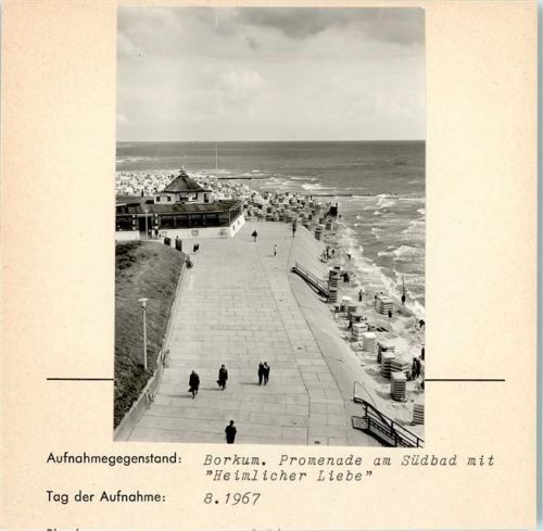 Borkum Promenade am Südbad mit Heimlicher Liebe Foto montiert auf Karton
