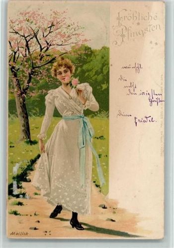 Pfingsten - Verlag Paul Süss - Frau mit einer Blüte AK