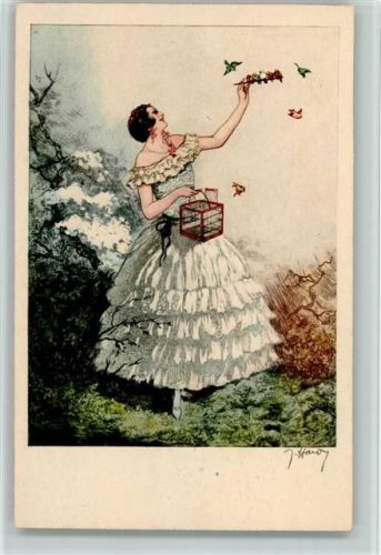 1927 Paris Gravures 1964 - Frau mit einem Vogelkäfig , gute Erhaltung AK