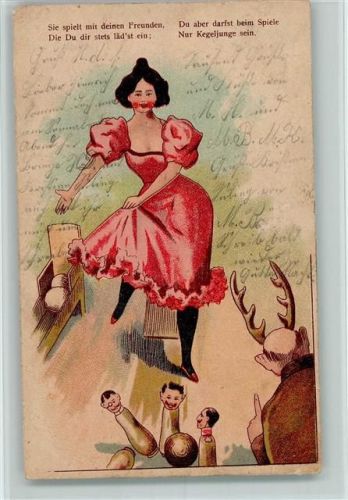1902 Kegel haben Männerköpfe - vermenschlichte Kegel - Eckknick