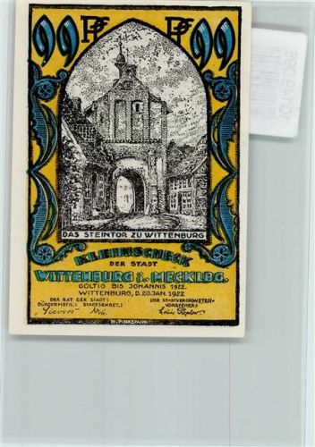 Wittenburg Notgeldschein 99 Pfennig Steintor