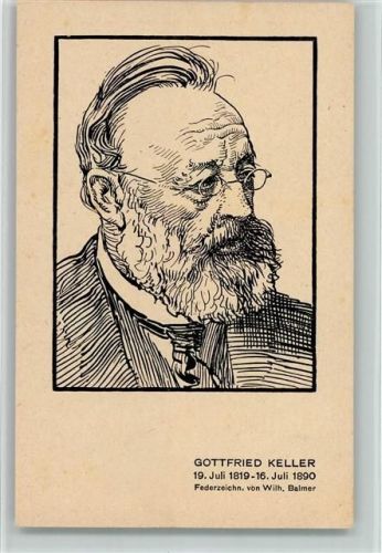 1918 Gottfried Keller - Dichter und Politiker , Federzeichnung von Baimer AK