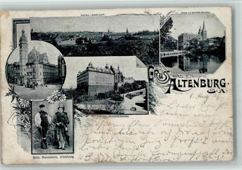 Altenburg 1898 Ortsansicht Teich mit Roten Spitzen Rathaus Trachten Herzogl. Residenzschloss