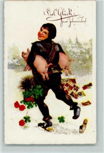 1934 mit zwei Schweinen unter dem Arm , Neujahr AK
