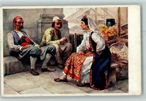 Dubrovnik Frau aus Herzegovina in Tracht Marktszene