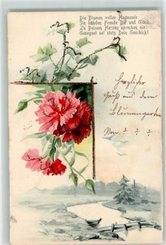 1901 AK mit Glimmerauflage Poesie Blumen Litho