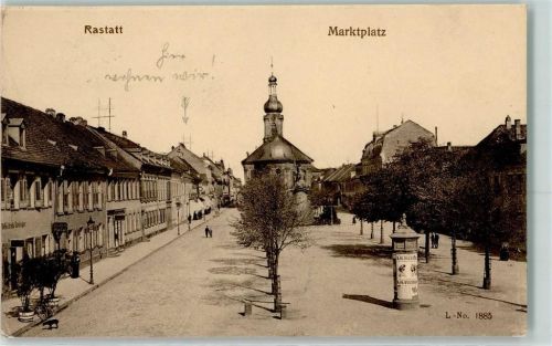 Rastatt 1906 Marktplatz Litfasssäule Kirche St. Alexander