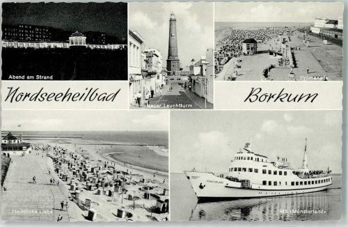 Borkum Neuer Leuchtturm Dampfer MS Münsterland Strandpromenade