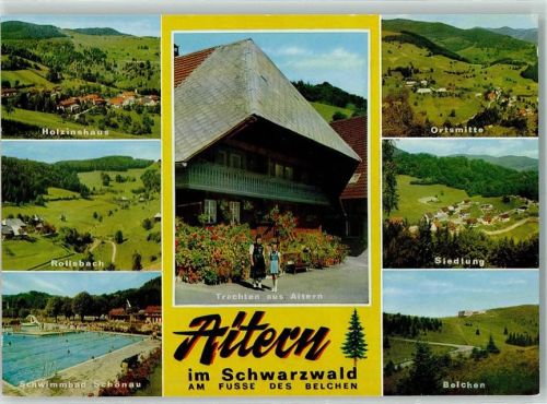 Aitern Holzinshaus Rollsbach Schwimmbad Schönau Trachten aus Aitern Siedlung Belchen Rückseite mit Abschürfungen bzw Kleberesten