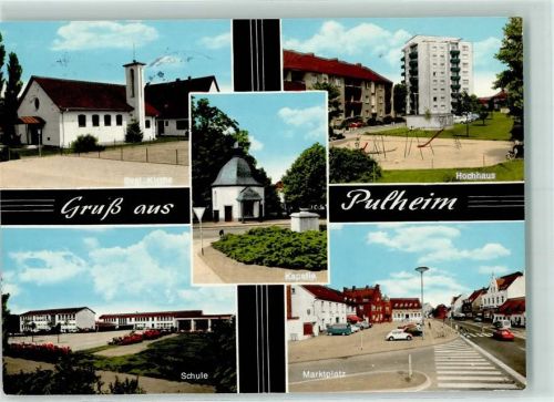Pulheim Evangel. Kirche Hochhaus Schule Marktplatz Kapelle Rückseite mit Abschürfungen bzw Kleberesten
