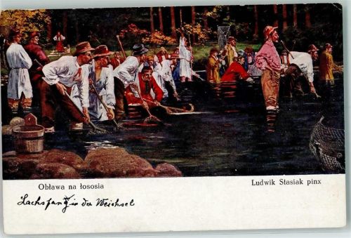 1926 Lachsfang in der Weichsel sign. Ludwig Stasiak