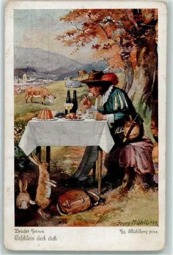sign. Georg Mühlberg Nr. 2 AK Tischlein deck dich Gebrauchsspuren