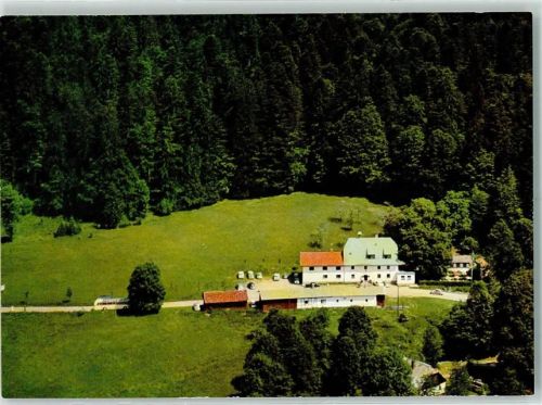 Zwieslerwaldhaus Rückseite mit Abschürfungen bzw Kleberesten Fliegeraufnahme Gasthaus
