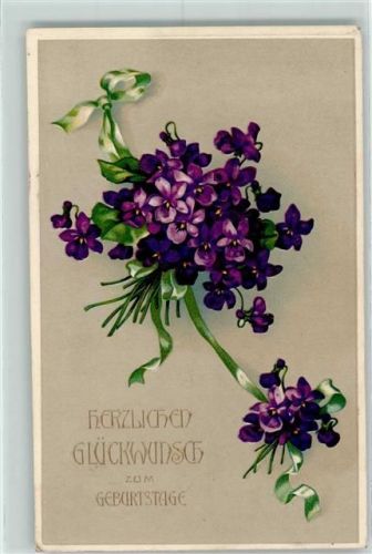 1912 Gebutstag Veilchen mit Schleifen AK