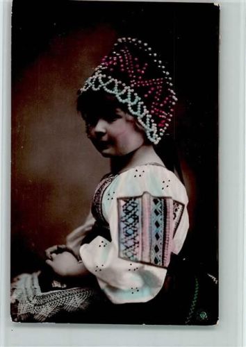1908 Oranotypie - Kind in wunderschöner Tracht - Kopfbedeckung aus Perlen AK