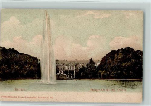 Stuttgart Anlagen-See mit kgl. Schloss Fontaine