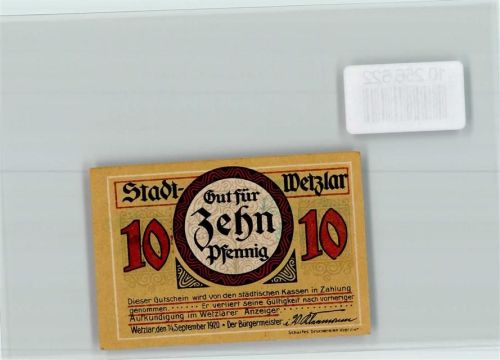 Wetzlar Notgeld 10 Pfennig