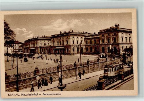 Krakau 1928 Bahnhof und Bahnhofstrasse, Straßenbahn AK