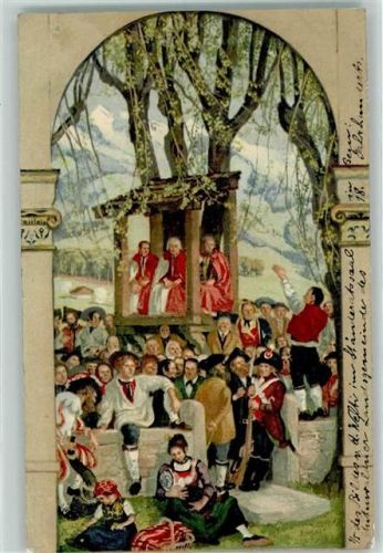 1918 Blick durch einen Torbogen - Papst in der Schweiz