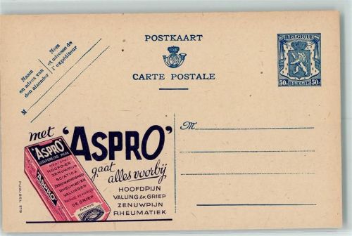 Belgien, Aspro Rheumatiek, Publibel 579 Belgische Ganzsache Wertstufe 50c blau
