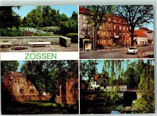 Zossen Rückseite mit Abschürfungen bzw Kleberesten Stadtpark Burgruinet Rat der Stadt Zossen