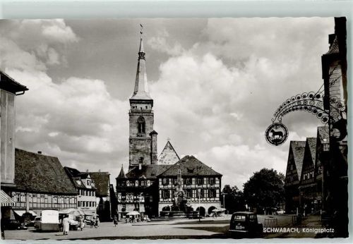 Schwabach Königsplatz Marktszene Rückseite mit Abschürfungen bzw Kleberesten