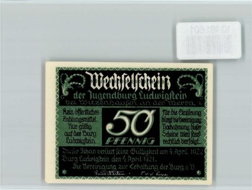 Witzenhausen Notgeld Wechselschein der Jugendburg Ludwigstein