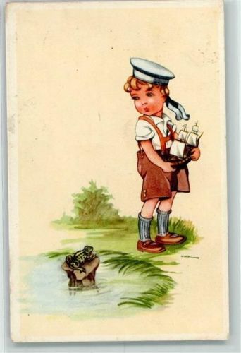 Mädchen mit Segelschiff Frosch