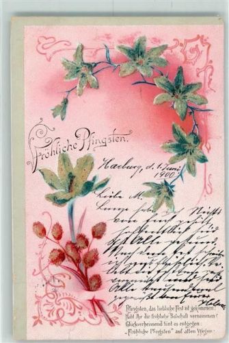 1900 mit Glasperlenauflage Lithographie Pfingsten AK