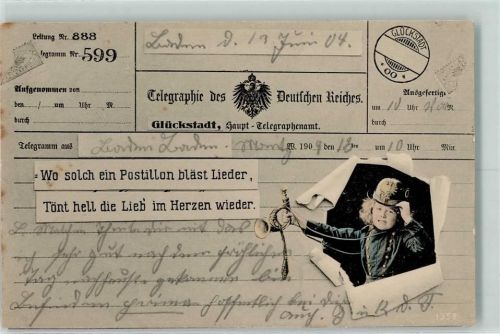 Glückstadt 1904 Telegraphie durchbrochene Papierwand Postillon
