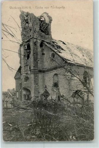 Langemark-Poelkapelle 1915 Feldpost WK I Kirche zerstört