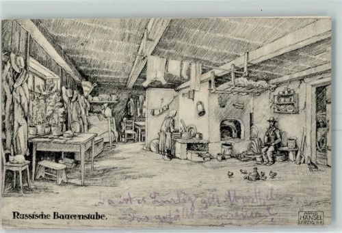 Königsberg 1917 sign. A. Hänsel Russsiche Bauernstube Feldpost WK I