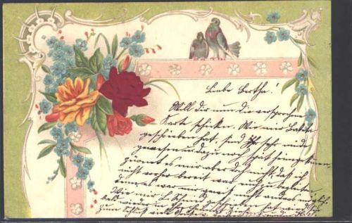 1902 Prägedruck Rosen Vergissmeinnicht AK