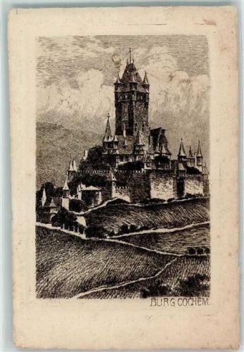 Cochem Burg Radierung Handabzug