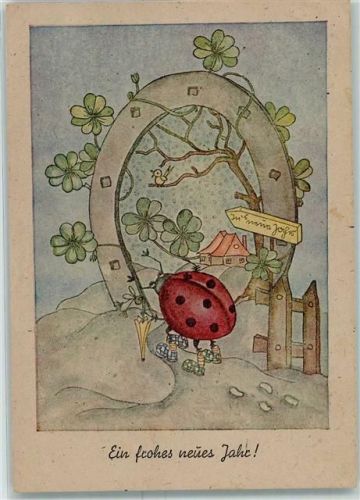 1948 Neujahr Hufeisen Entwurf der Kunstschule am Waldhang / Hagen